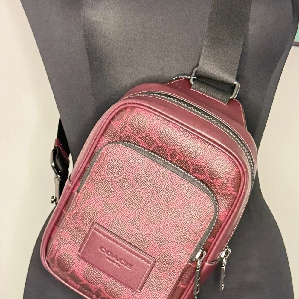 Coach CV763 racer sling pack in signature canvas Black Current unisex